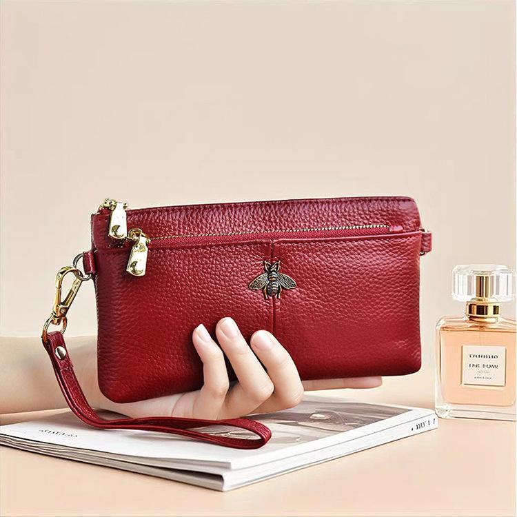 

Compact Women s Full-Grain Leather Clutch Small Square Bag Lightweight Brand Design Genuine Leather Women s Handbag Long Wallet
