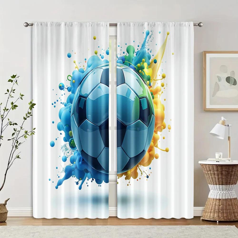 2Pcs, Curtain Set Football Club Fabric (Without Rod) Outdoor Decorations Ldeal For Bedroom & Living Room, Semi-Sheer Polyester