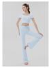 Women's Cooling Yoga Suit: Short Sleeve Top with Built-in Bra & Draping Tie-up Micro Flare Pants Set