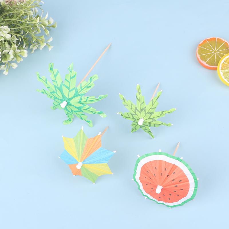 10 Pcs Tropical Palm Tree Paper Umbrella Cocktail Food Fruit Picks Cupcake Toppers Hawaiian Birthday Party Wedding Decorations