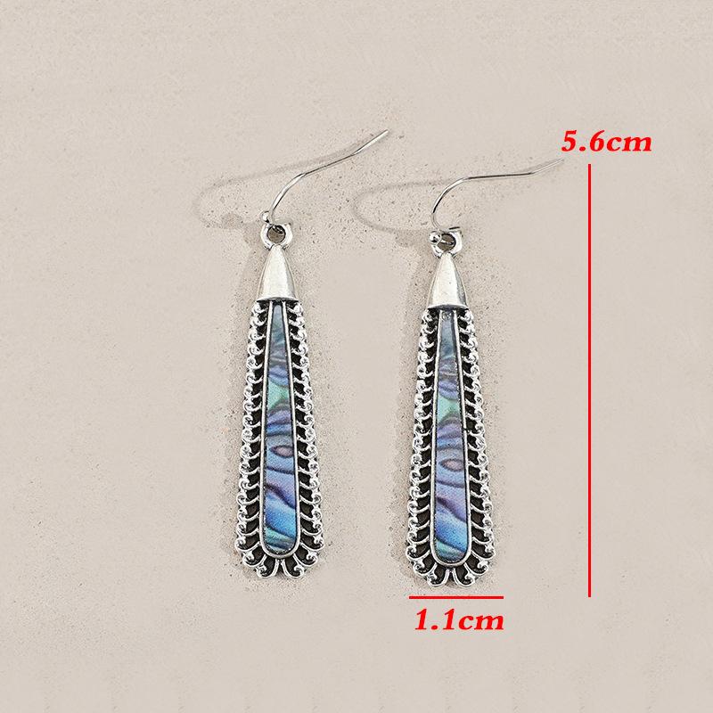 Ethnic Silver Color Metal Geometry Long Shell Earrings Inlay Multicolour Pattern Bohemian Dangle Earrings for Women Jewelry