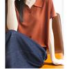 Women Summer New Polo Collar Button V Neck Short Sleeve Ribbed Knit Casual Top