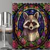 Fox Shower Curtain For Bathroom, Leaves Glass Art Shower Set, Cute Animals Abstract Fabric Modern Waterproof Bathroom Decor