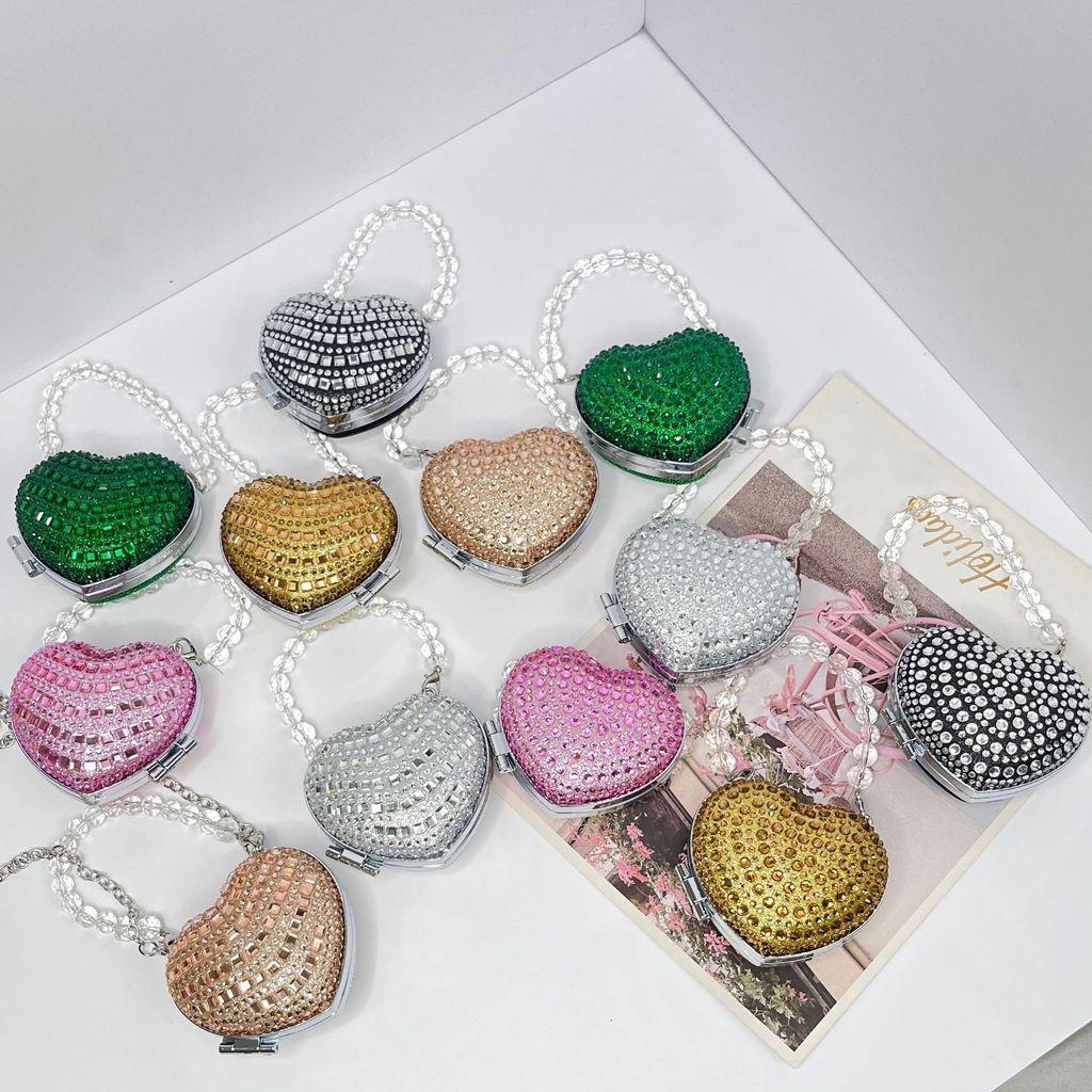 Acrylic Mini Heartshaped Box Bag With Sparkling Crystals And Magnetic Closure For Daily Use
