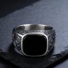 Inele pentru Bărbați cu Onix Negru, Piatră Prețioasă Pătrată 12x14mm Sculptată, Bandă de Cupru Vintage, Bijuterie Boldă cu Stil Gothic Cadou pentru El