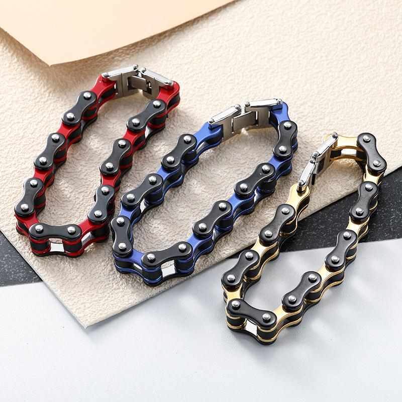 Punk Rock Biker 316L Stainless Steel Mens Bracelet Fashion Zircon Bike Bicycle Chain Jewellery Pulsera Hombre Acero Inoxidable