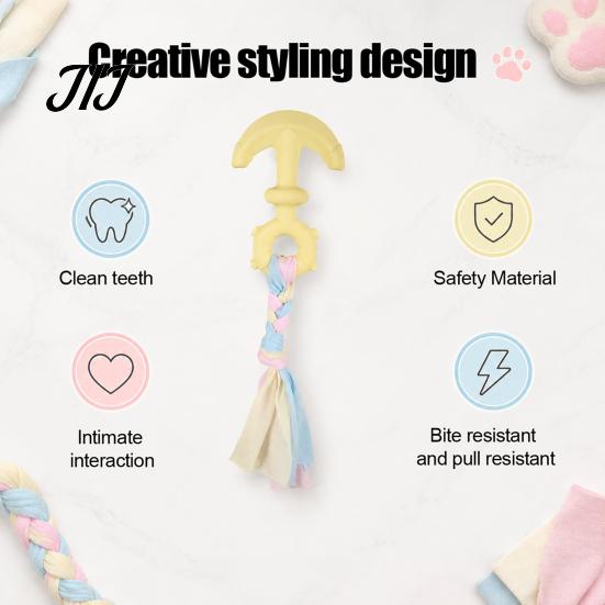 Dental Care Dog Toys Tug of War Toy, Rubber Chew Toy with Braided Aggressive Chewers Fabric Strips, Interactive Teeth Cleaning for Small to Large Dogs