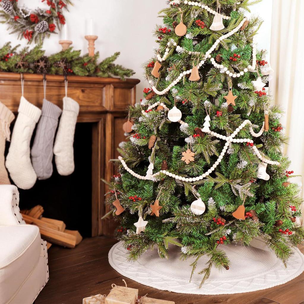 White Knitted Christmas Tree Skirt with Tie-Up Apron