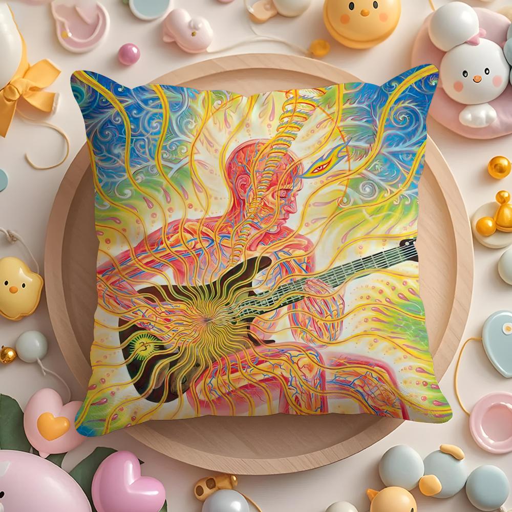 A-Alex Grey Trippy Psychedelic Cushion Cover Plush Fabric Soft Double-Sided Printed Sofa Pillow Case Colorfast Home Decor Gift