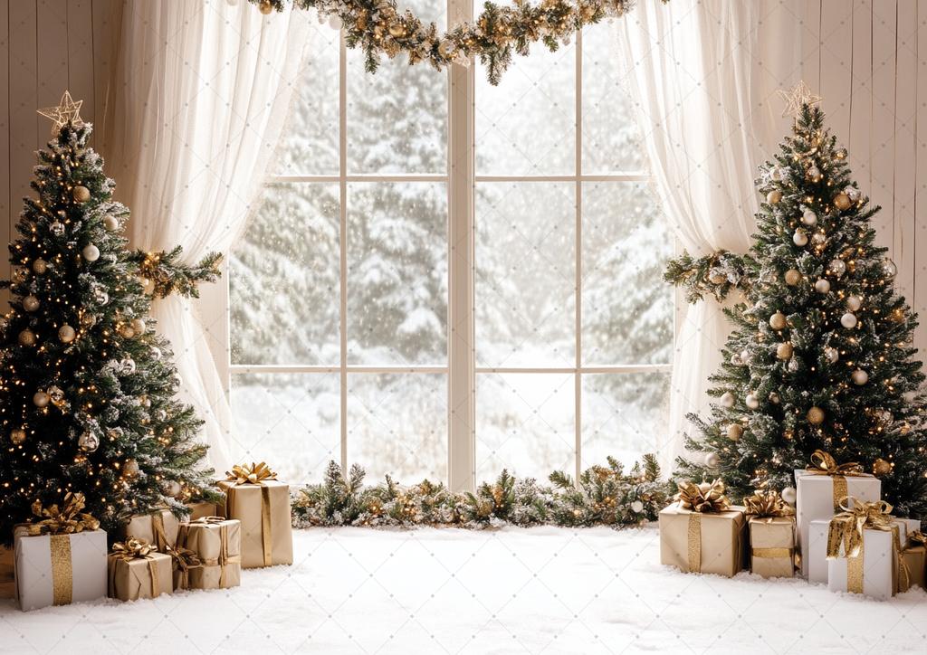 Christmas Home Decoration Background Xmas Tree Toy Gift Winter Window Family Kids Party Christmas Photography Backdrop