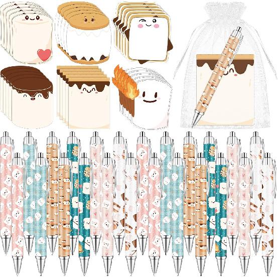 30 Sets S'More Marshmallow Appreciation Gifts Bulk 30 pirational Marshmallow Ballpoint Pens 30 S'Mores Sticky Notes Pads Employee Appreciation Gifts