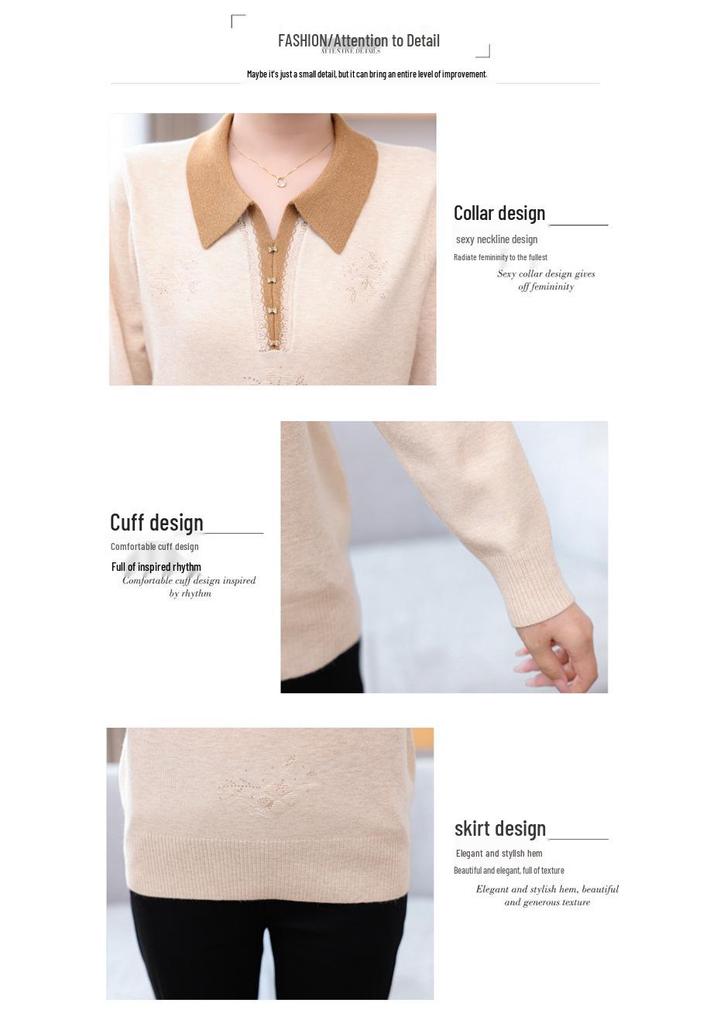 Mom's 2026 Autumn Lapel Knit Top: Stylish Sweater Set for Middle-Aged & Elderly Women