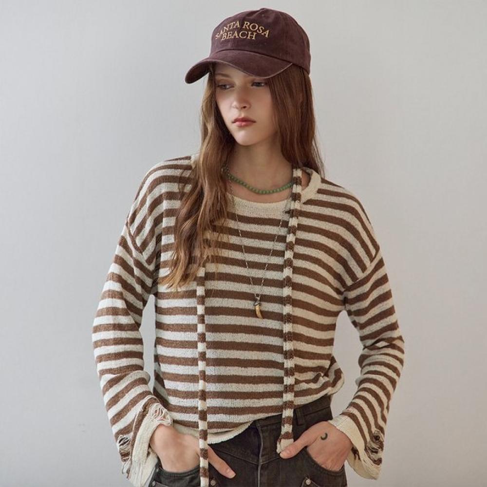 Maxza Damage Stripe Knit Pullover Muffler Ze09qk006na Grey/FREE