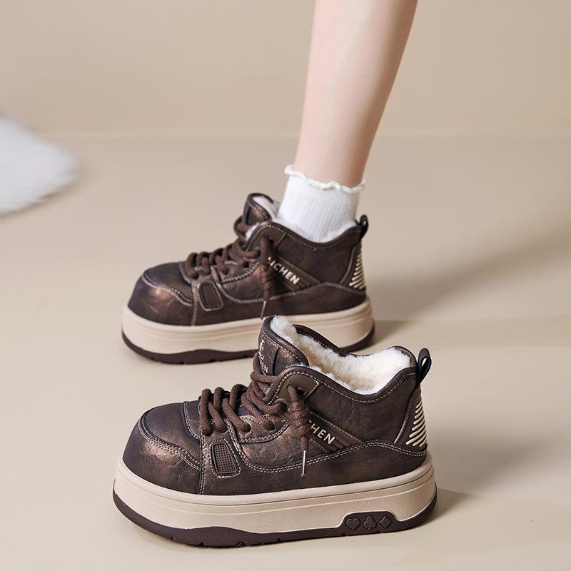 European thick-soled wool snow boots women's winter thickened warm bread cotton shoes small fat short boots