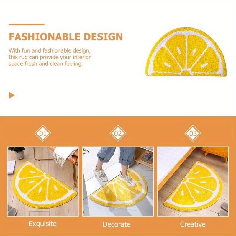 Cute Lemon Slice Patterned Mat - Absorbent, Non-Slip, Half-Round Mat for Home, Bathroom, Kitchen, and Living Room Decor, Lemon Kitchen Deco