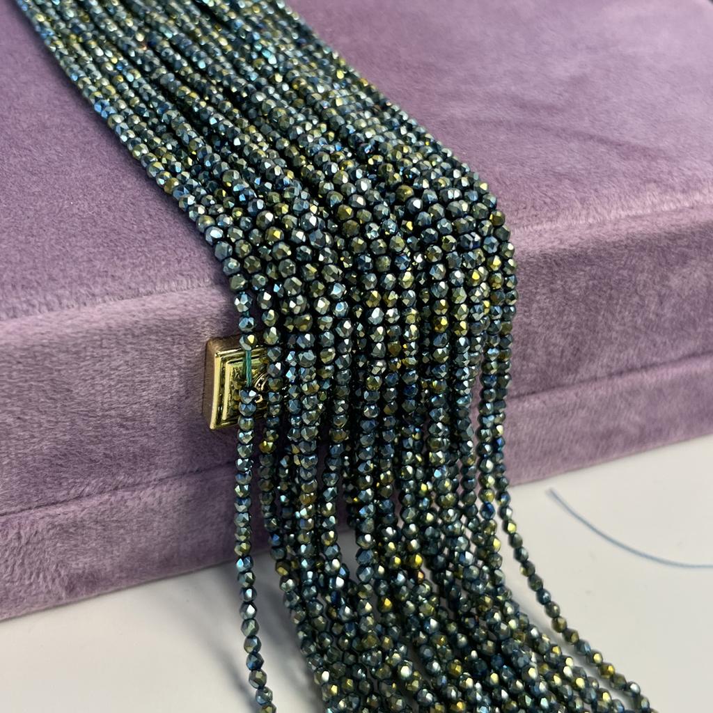 5String, Small Beads 2mm/3mm, Green Iridescent Plated Glass Beads, Loose Spacer Beads for Jewelry Making DIY Necklace Bracelet Accessories 38cm