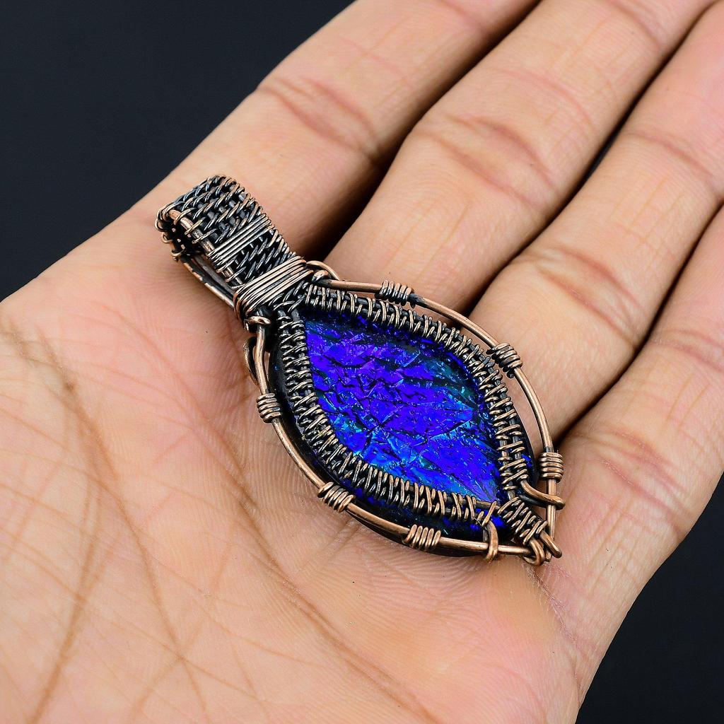 Australian Triplet Opal 999 Copper Wire Wrapped Pendant, Handmade Gemstone Jewelry Pendant Gift For Birthday