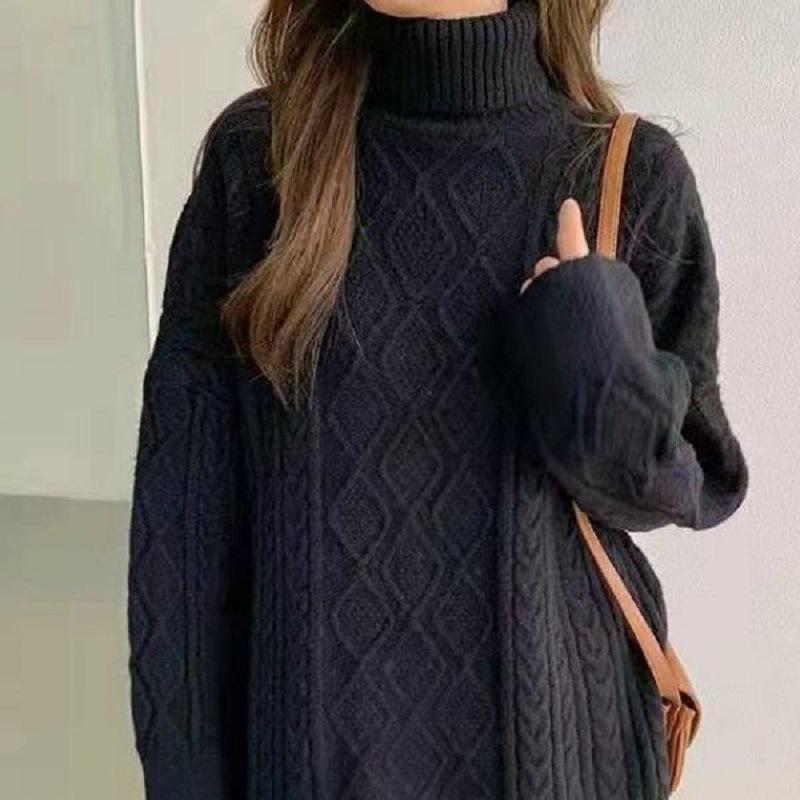 

Geometric twist medium and long butt-covering sweater women s autumn and winter retro warm turtleneck sweater women s loose and lazy versatile 49-33 (average size) чорний