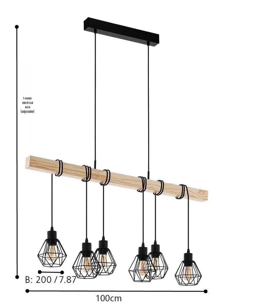 Black Wooden Art Pendant Lamp with 3 or 6 Heads for Restaurant, Coffee Shop, and Bar Counter