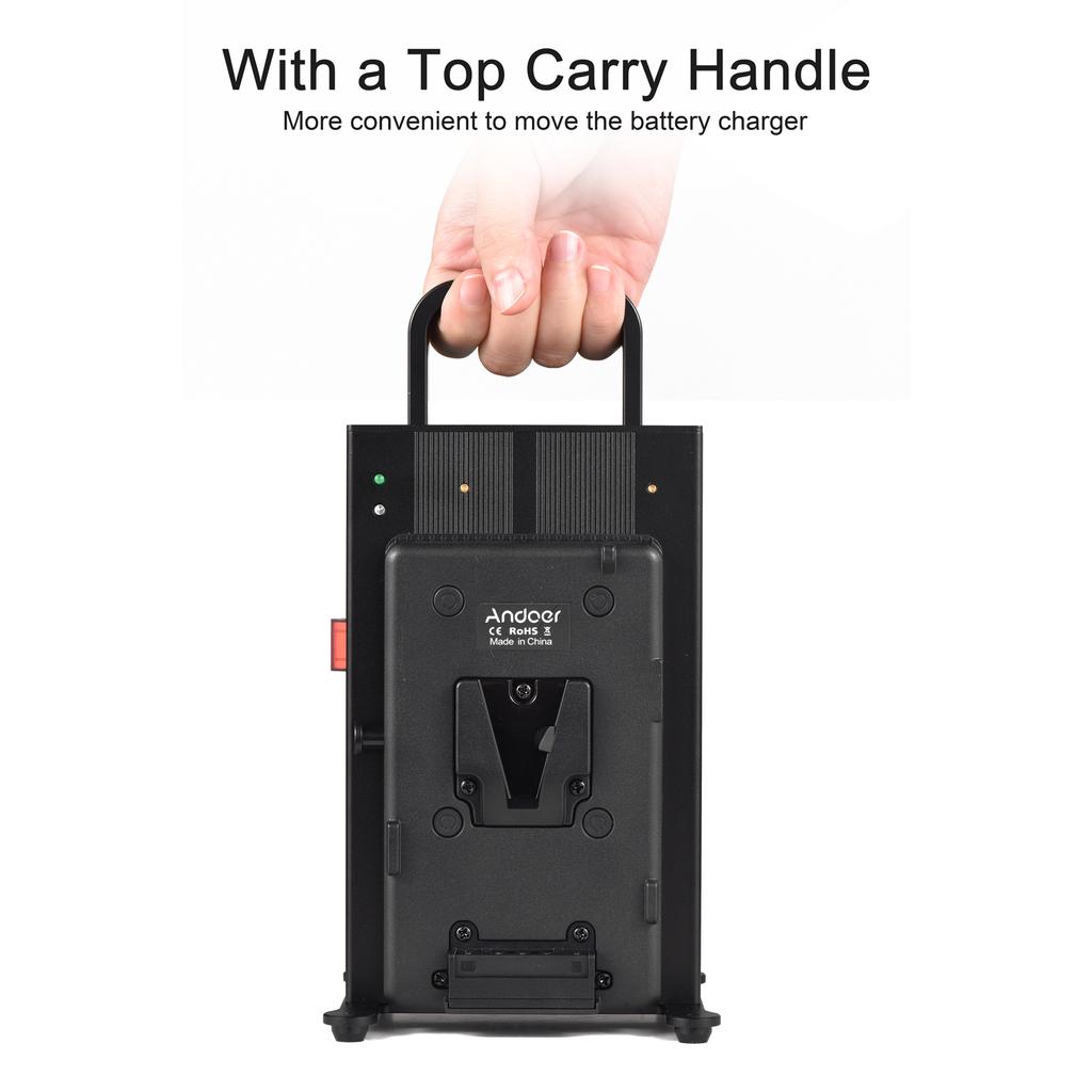 Andoer V Lock Akkuladegerät Zweikanal V-Mount Akkuladegerät Schnellladung für 14,4 V/14,8 V