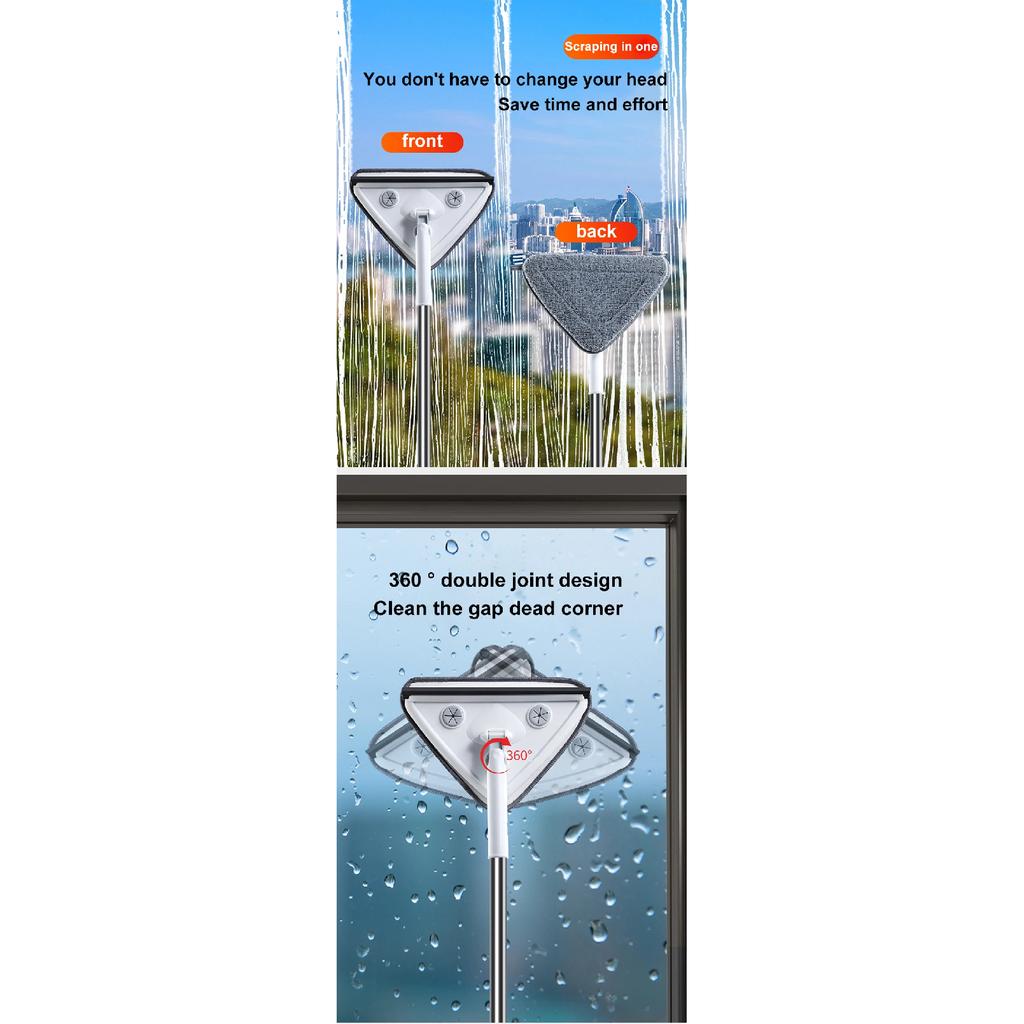 Triangle Glass Wiper Telescopic Rod Windows Cleaning Brush Window Cleaner Professional Household Window Cleaning Tool