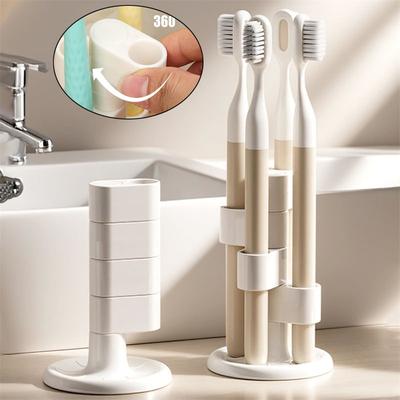 360° Rotating Toothbrush Holder 4-Slot Toothbrush Makeup Brush Storage Organizer with Non-Slip Base Bathroom Counter Organizer