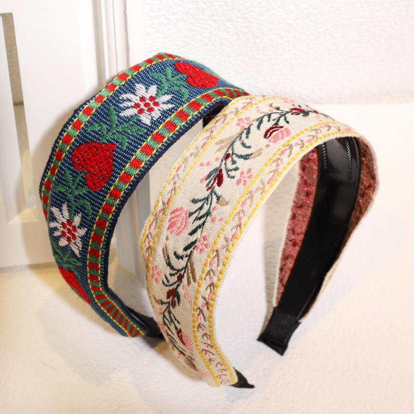 New Bohemian Style Embroidery Headbands Ethnic Wide-brimmed Hair Hoop Leaf Flower Pattern Hair Accessories Headwear for Girls