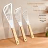 Stainless Steel Wood Handle Teppanyaki Steak and Fish Frying Spatula - High Temp Resistant, Slanted Draining Kitchen Tool