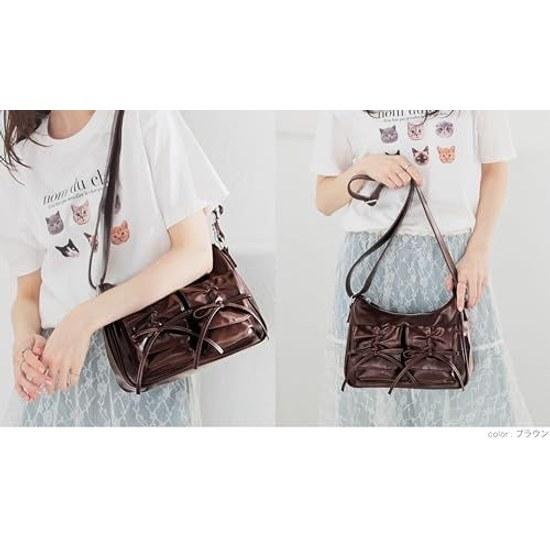 Honeys Shoulder Bag Synthetic Leather Faux Zipper Closure Womens Magazine Featured Ribbon Pocket