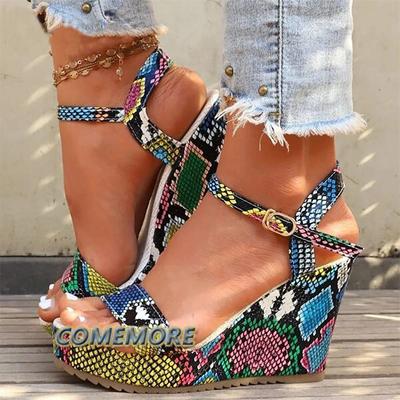 Damen Sommer Luxus Designer Damen Plateau Sandalen Mode Bunte Print Keilabsatz High Heels Sandalen Lässige Partyschuhe Frau