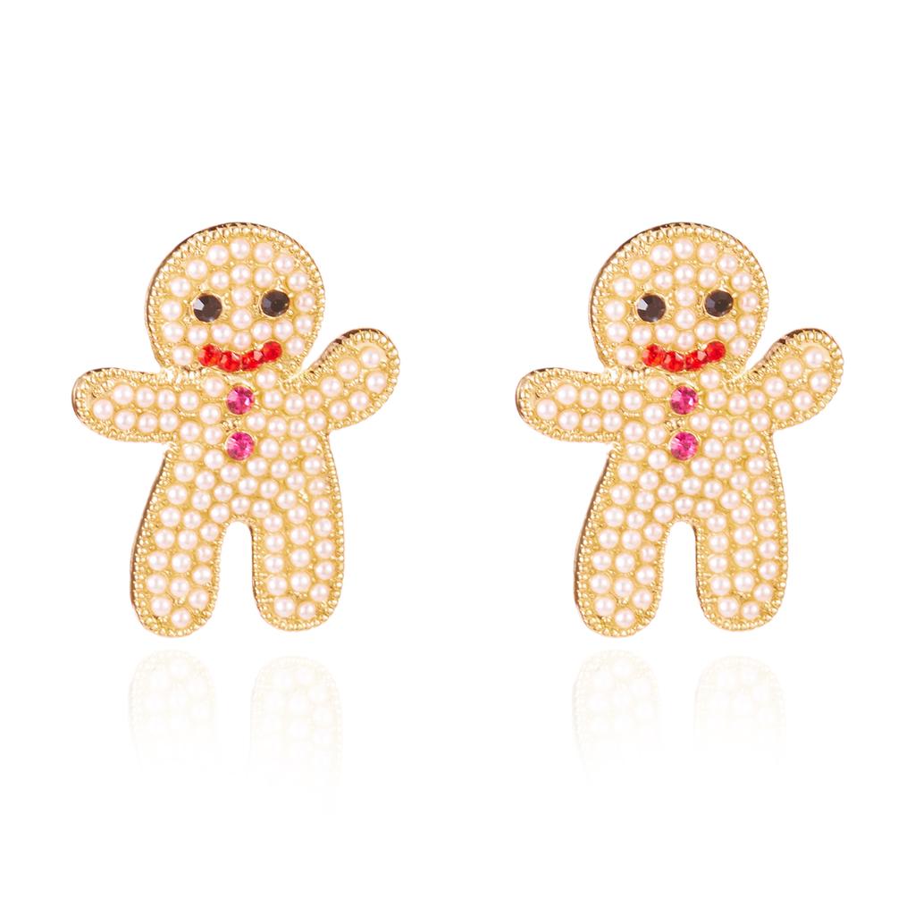 Christmas Collection Shiny Zircon Christmas Gingerbread Man Cookie Earrings for Women Sweet New Year Earrings XMAS Gift