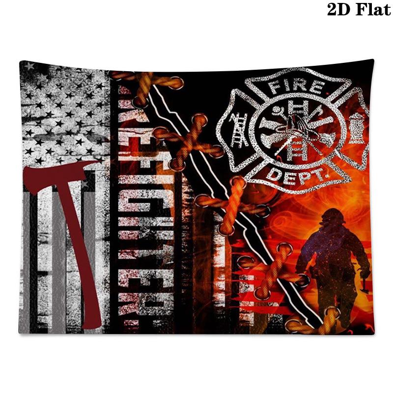 Firefighter Wall Tapestry Aesthetic Wall Hanging Printed Fabric Blanket Decorative Tapestries for Bedroom Living Room Home Decor