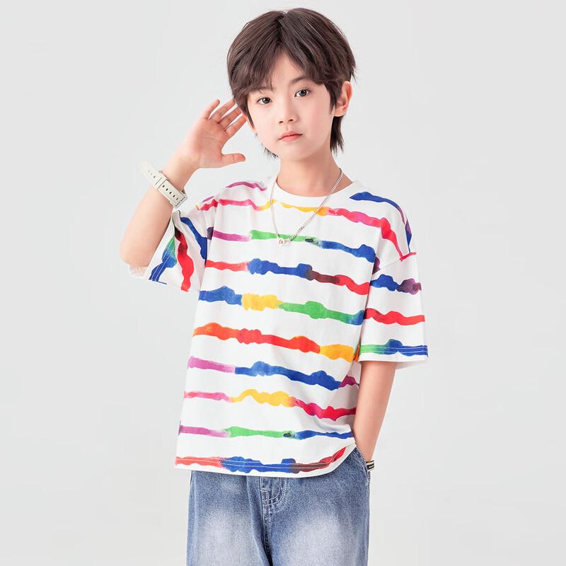 Boys' Tie-Dye Rainbow Stripe Cool-Touch Cotton T-Shirt