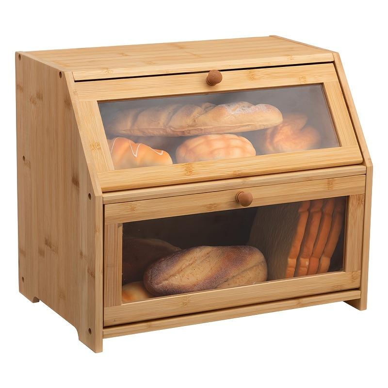 Caja de Pan Magnética de Bambú con Tapa - Reutilizable, Organizador Cuadrado de Almacenamiento para Cocina en Encimera