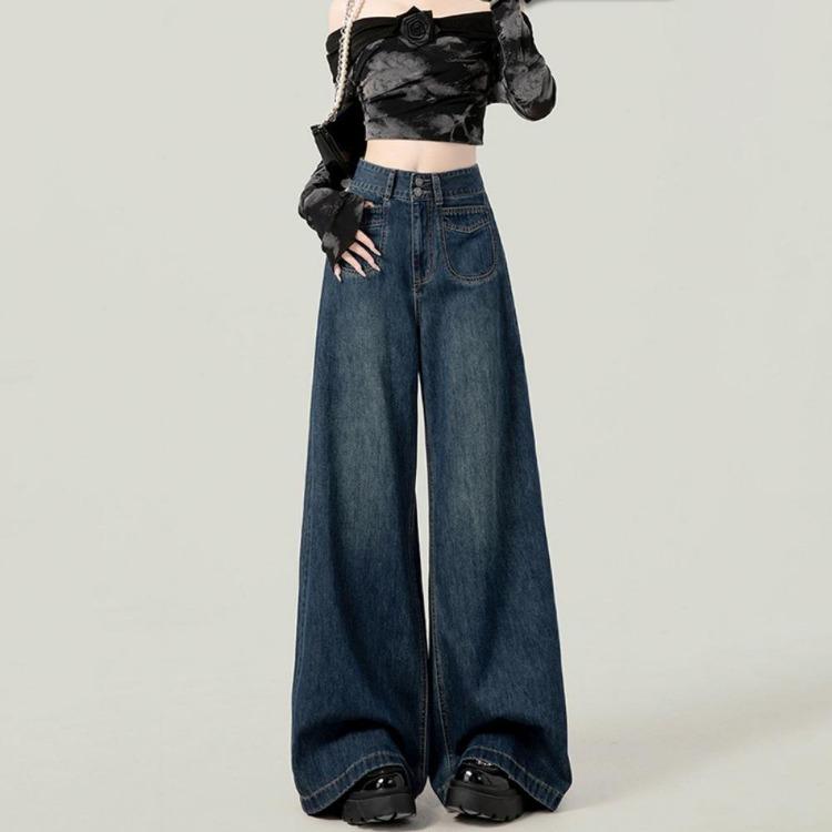 Autumn Winter New High Waisted Wide Leg Jeans Women Versatile Thin Drape Loose Floor Trousers