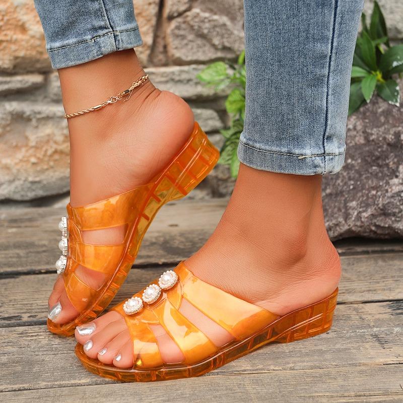 

Fashion Summer Cool Drag Women s Fashion Round Toe Open Toe Hollow Home Non-slip Wear-resistant Soft Sole Kitten Heel Shoes 37 золотий