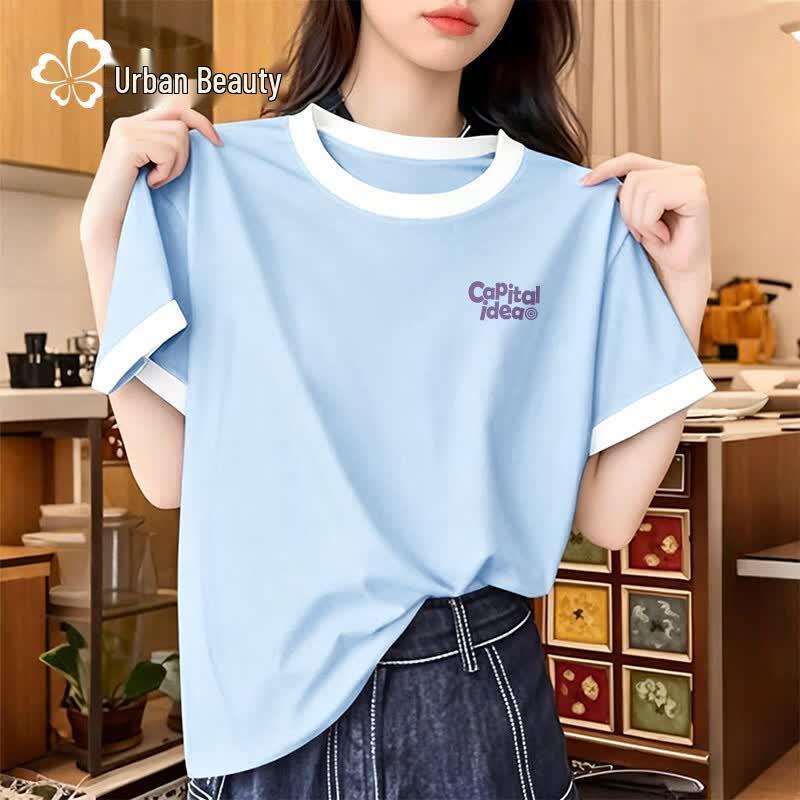 Urban Beauty Women s Loose Fit Color Block Cotton Short Sleeve T-Shirt XL