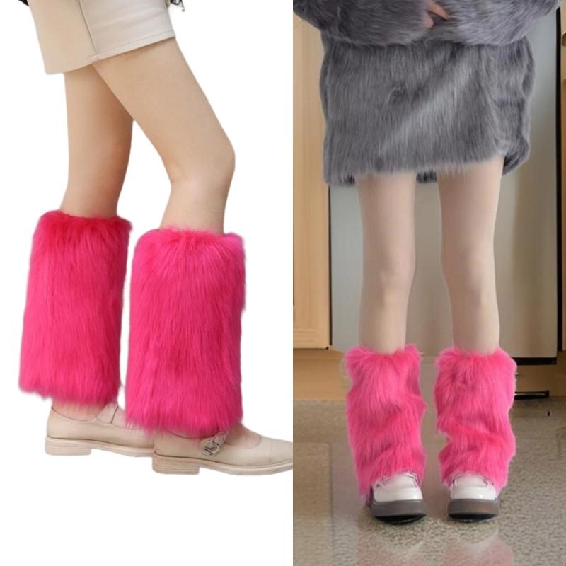 Winter Fuzzy Leg Warmers for Women Soft Stylish Plush Boot Toppers Covers In Bright Solid Color Furry Leg Sleeve Socks