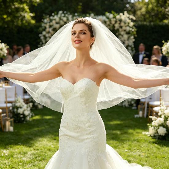Wedding Veil, Bridal Veil with Metal Hair Comb, Veils for Women Wedding, 2 Tiers White Bridal Veils with Comb, Tulle Veils for Stable Wedding