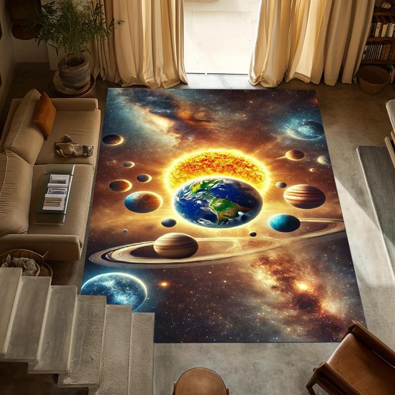 Artistic Cosmic Vibrant Space Galaxy Area Rug Planet Astronaut Soft Non Slip Carpet for Living Room Bedroom Kids Playroom