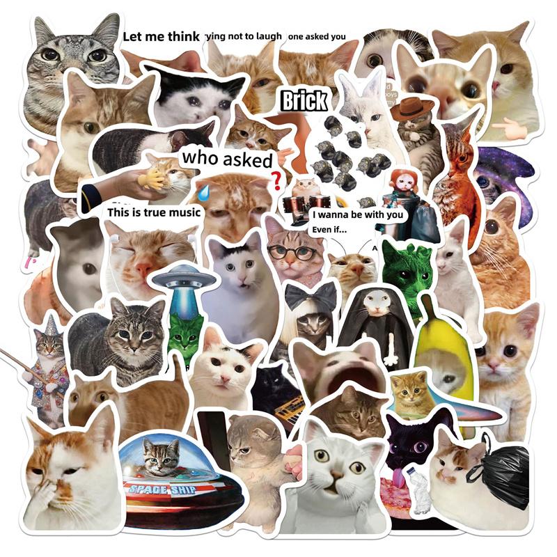 50Pcs Viral Cat Meme Doodle Stickers - Cute Trendy Kitty Expressions For Diy Decoration