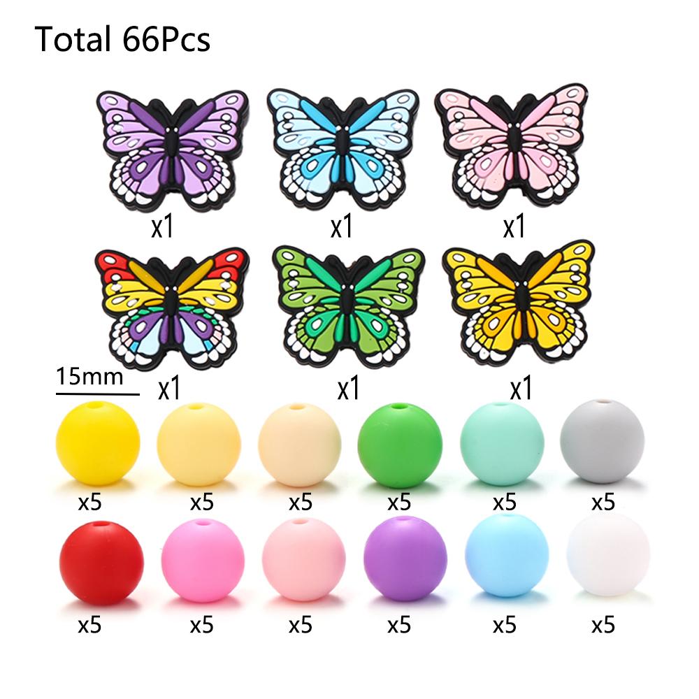 70Pcs Silicone Baby Teething Bead Set Daisy Hexagonal Shape Beads Food Grade for Newborn Diy Pacifier Chain Necklace Accessories