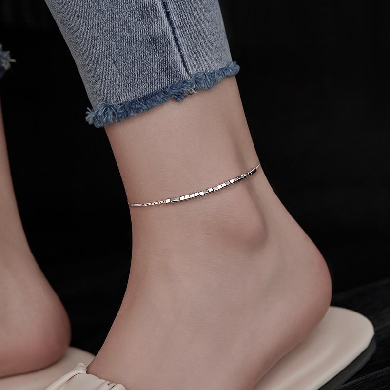 Square Cube Anklet Women's Leisure Niche Design Light Luxury Versatile Simple Foot Jewelry