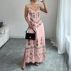 Women's Sleeveless V Neck Vintage Floral Print Maxi Dress with Side Slit Elegant Casual Summer Dress for Outdoor Events