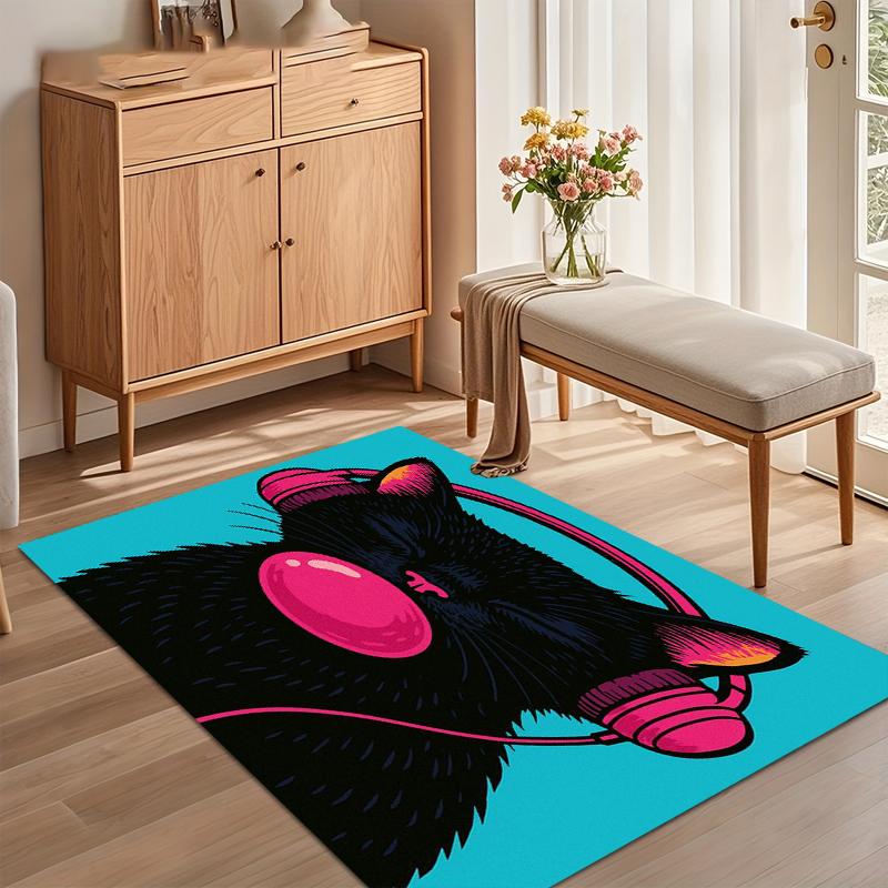 

1pc Cute Area Rug Carpet Non Slip Purple Wood Black Cat Butterfly Floor Mat for Bedroom Living Room Kids Room Home Decor 40cm x 60cm