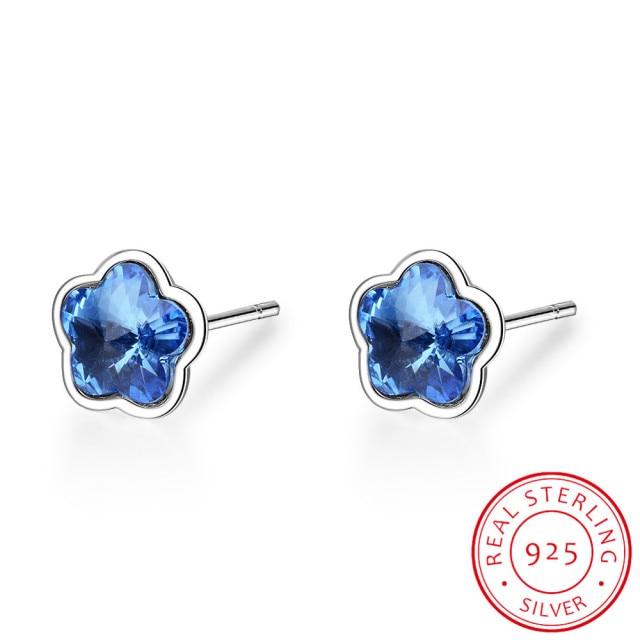 

Серьги-гвоздики Lekani Crystals для женщин, серьги-цветы, бижутерия из стерлингового серебра S925, шикарные, сексуальные синий