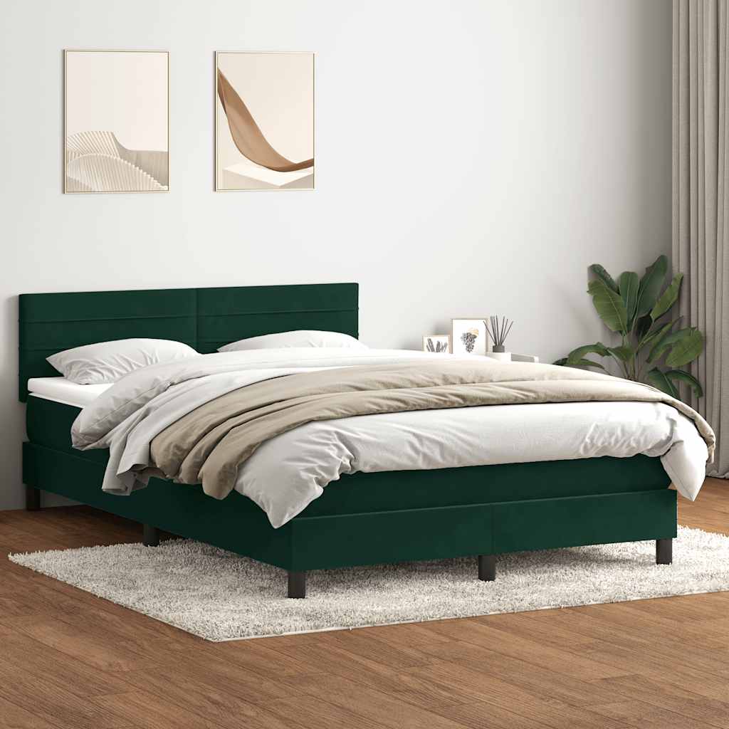 Box Spring Bed with Mattress Dark Green 160x220 cm Velvet