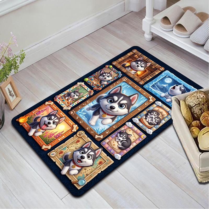 Husky Adventures Frames Pattern Rug Floor Mat for Living Room or Bedroom Soft and Comfortable Carpet a Gift for Birthday and Holiday.