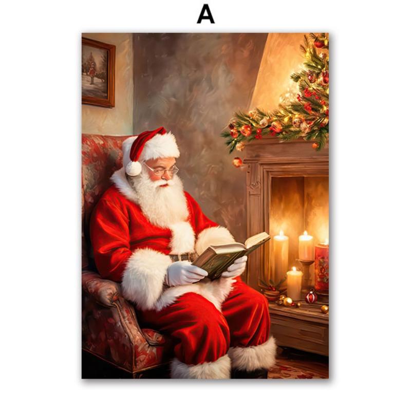 Santa Claus Christmas Tree Car Socks Gift Wall Art Canvas Painting Posters And Prints Wall Pictures For Living Room Home Decor