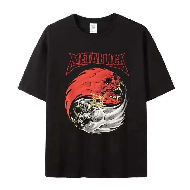 Vintage Mens T-Shirts 100 Cotton Lightning Print Summer Oversized T Shirt Metal Rock Band Women Tees Men's Clothes Free Shipping